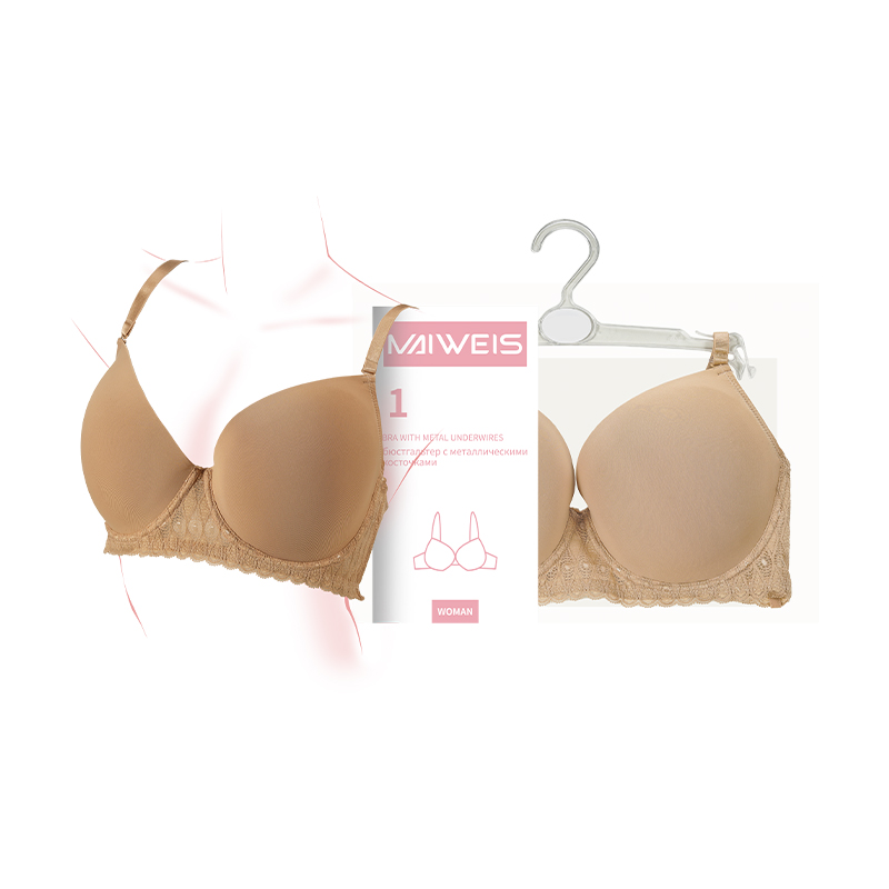 (Кол-во в коробке 12 шт) Meiweishi женский кружевной бюстгальтер на косточках телесного цвета 85DD/английская и русская версия