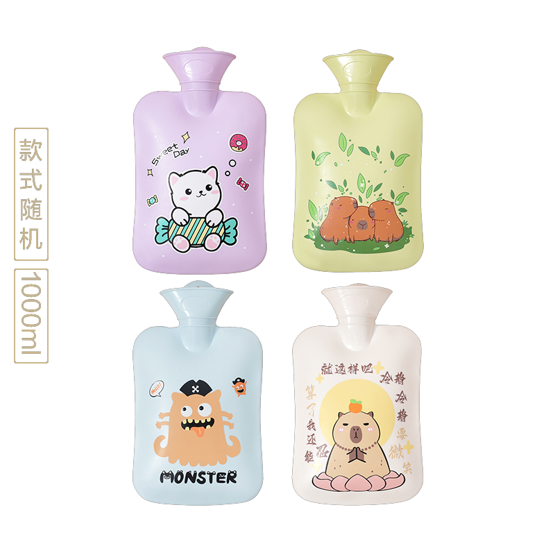 (Кол-во в коробке 60 шт) Пластиковая грелка среднего размера с бархатным покрытием, 500 мл.